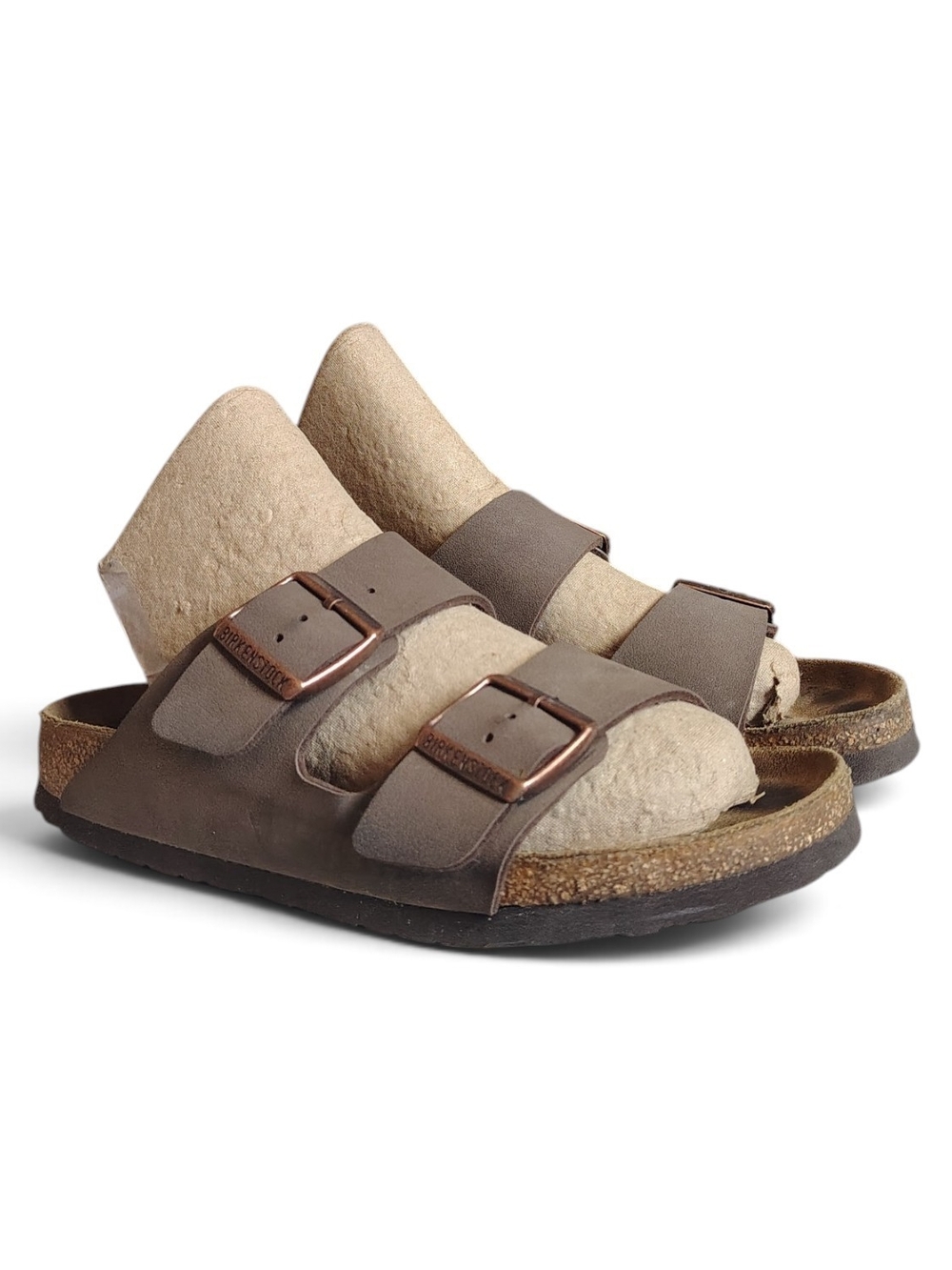 Birkenstock Arizona Brown Leather Two Strap Cork Sandals Womens Size 38 L7 - M5